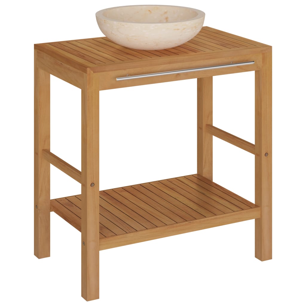 Wastafelkast met marmeren wastafel massief teakhout crèmekleur is nu te koop bij PeponiXL, paradijselijk wonen!