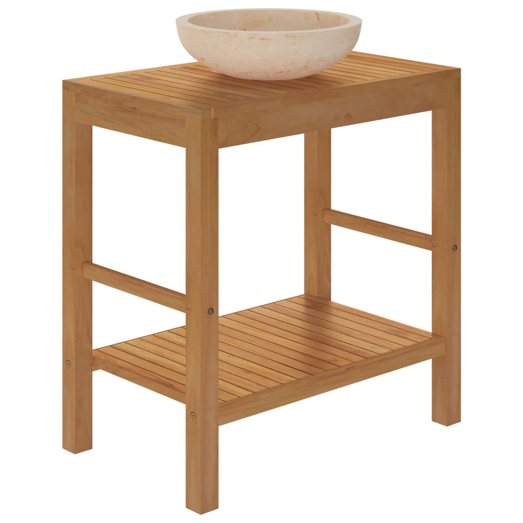 Wastafelkast met marmeren wastafel massief teakhout crèmekleur is nu te koop bij PeponiXL, paradijselijk wonen!