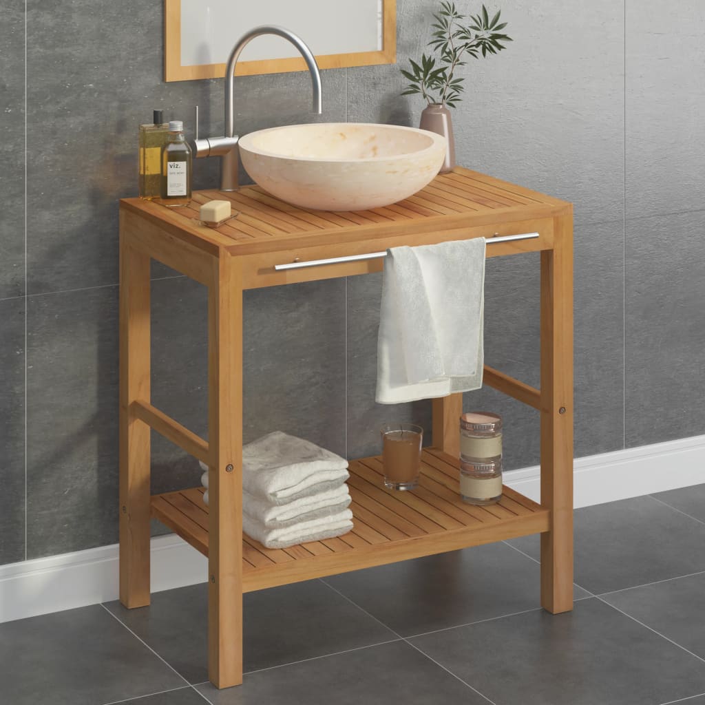 Wastafelkast met marmeren wastafel massief teakhout crèmekleur is nu te koop bij PeponiXL, paradijselijk wonen!