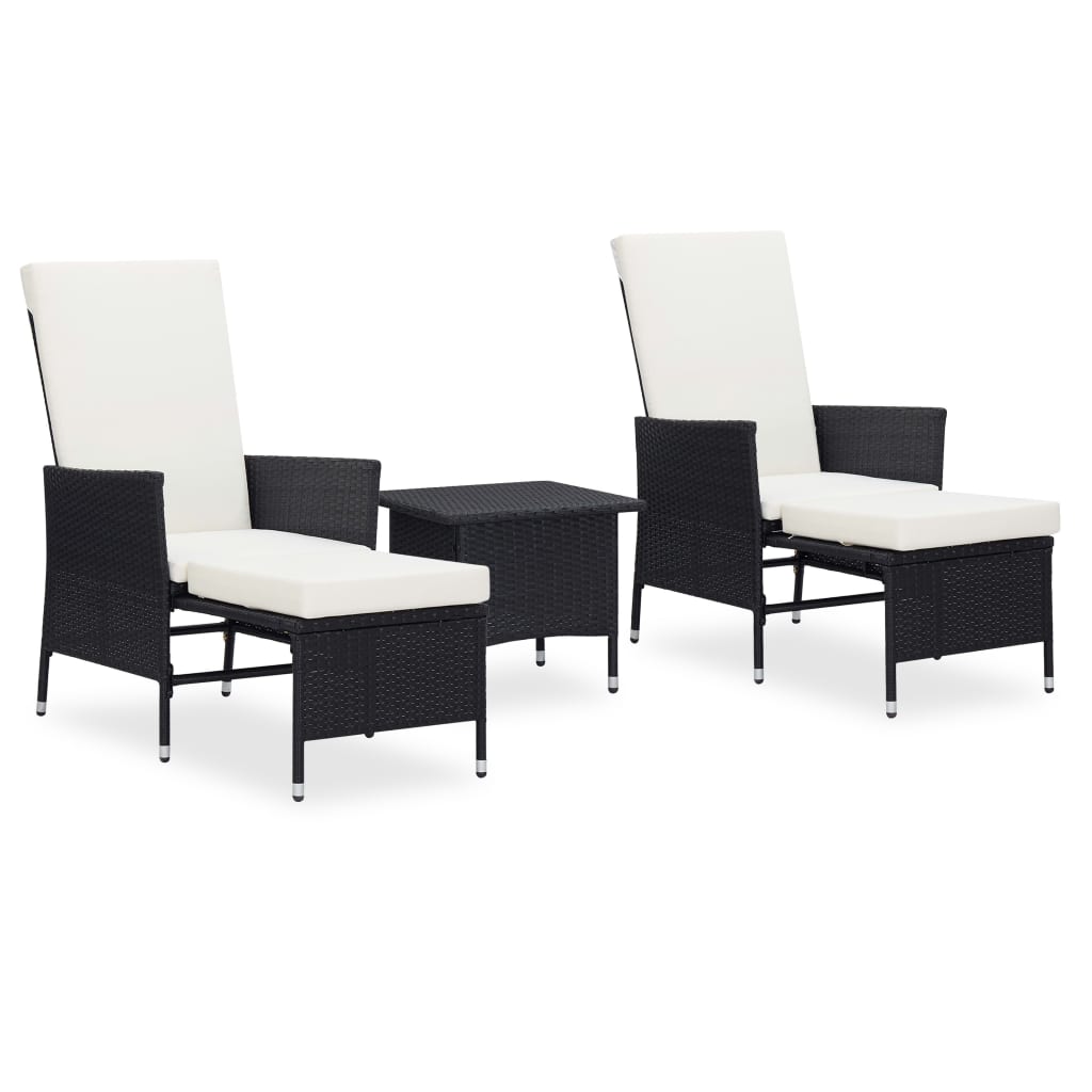 3-delige Loungeset met kussens poly rattan zwart is nu te koop bij PeponiXL, paradijselijk wonen!