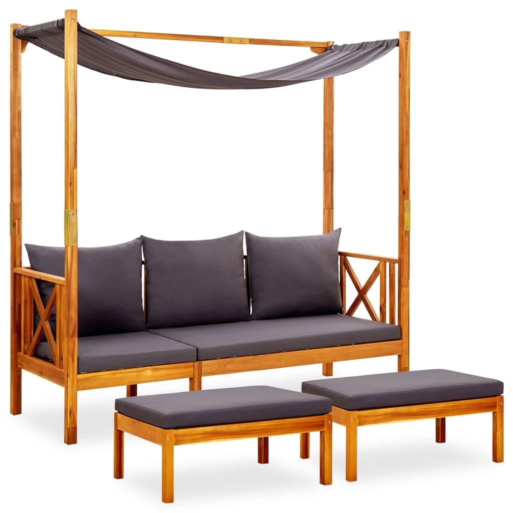 Tuinbank met luifel en voetenbanken massief acaciahout is nu te koop bij PeponiXL, paradijselijk wonen!