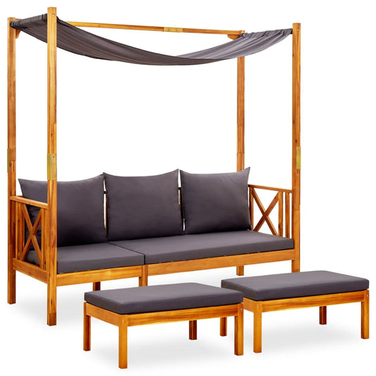 Tuinbank met luifel en voetenbanken massief acaciahout is nu te koop bij PeponiXL, paradijselijk wonen!