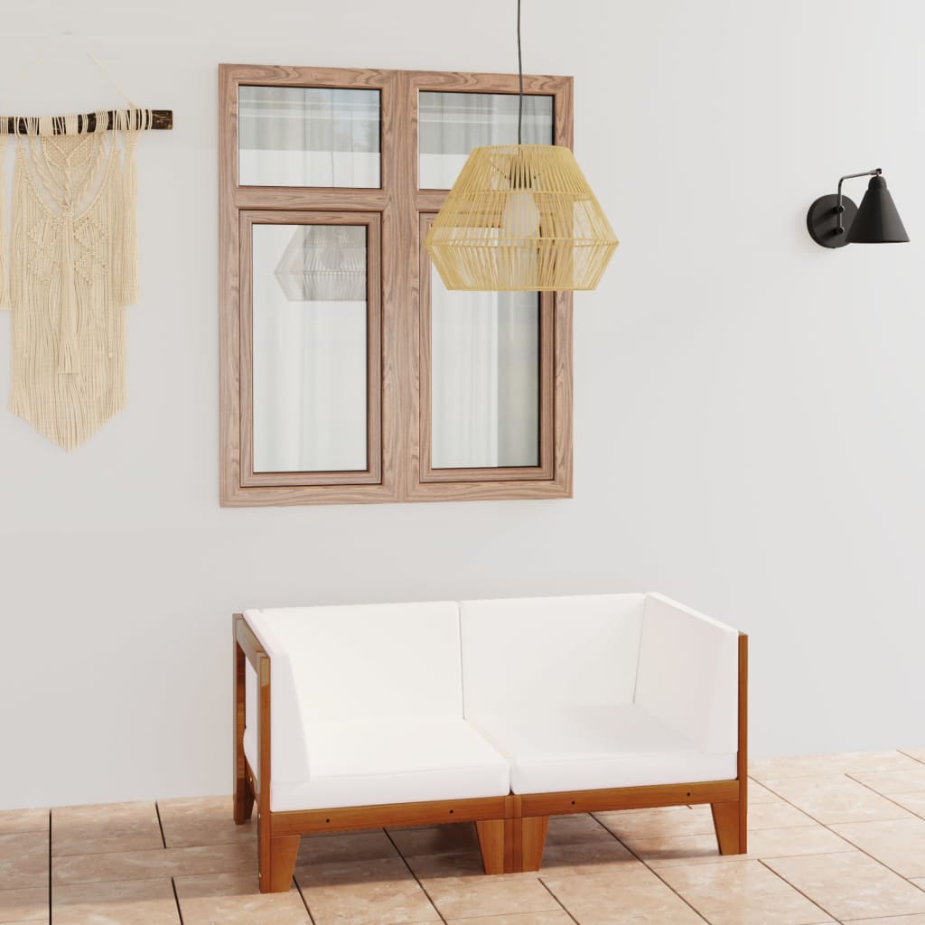 Tweezitsbank met crèmewitte kussens massief acaciahout is nu te koop bij PeponiXL, paradijselijk wonen!