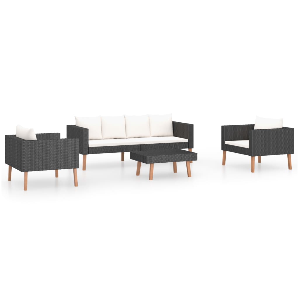 4-delige Loungeset met kussens poly rattan zwart is nu te koop bij PeponiXL, paradijselijk wonen!