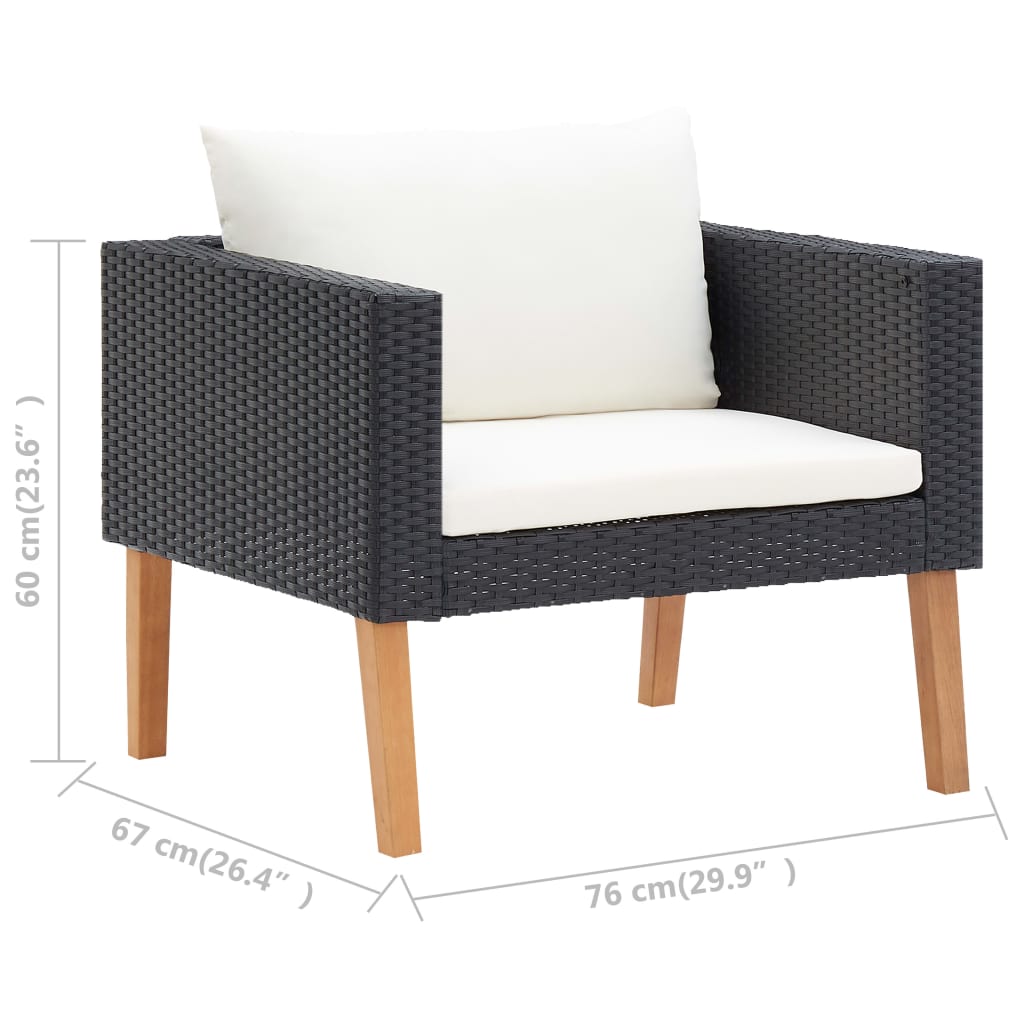4-delige Loungeset met kussens poly rattan zwart is nu te koop bij PeponiXL, paradijselijk wonen!