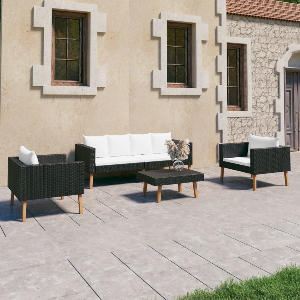 4-delige Loungeset met kussens poly rattan zwart is nu te koop bij PeponiXL, paradijselijk wonen!