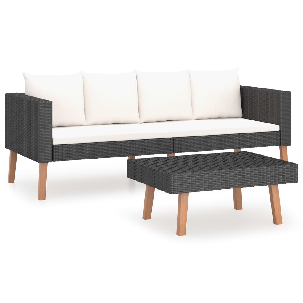 2-delige Loungeset met kussens poly rattan zwart is nu te koop bij PeponiXL, paradijselijk wonen!