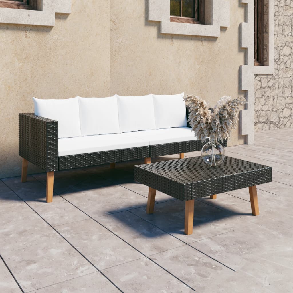 2-delige Loungeset met kussens poly rattan zwart is nu te koop bij PeponiXL, paradijselijk wonen!
