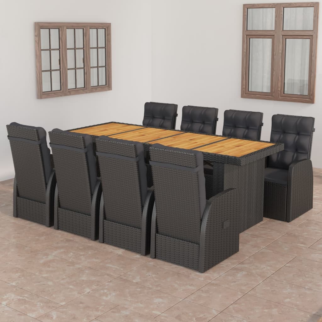 9-delige Tuinset met kussens poly rattan zwart is nu te koop bij PeponiXL, paradijselijk wonen!