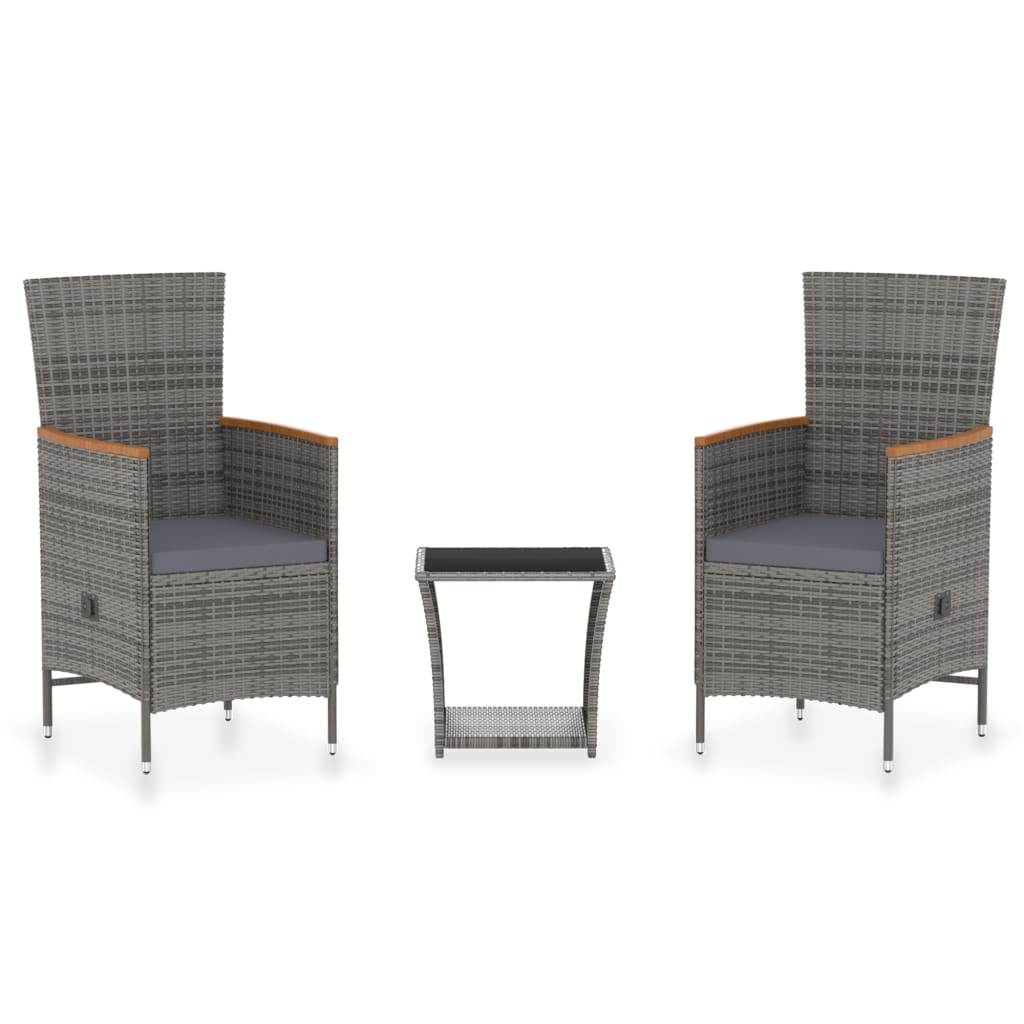 3-delige Loungeset met kussens poly rattan grijs is nu te koop bij PeponiXL, paradijselijk wonen!