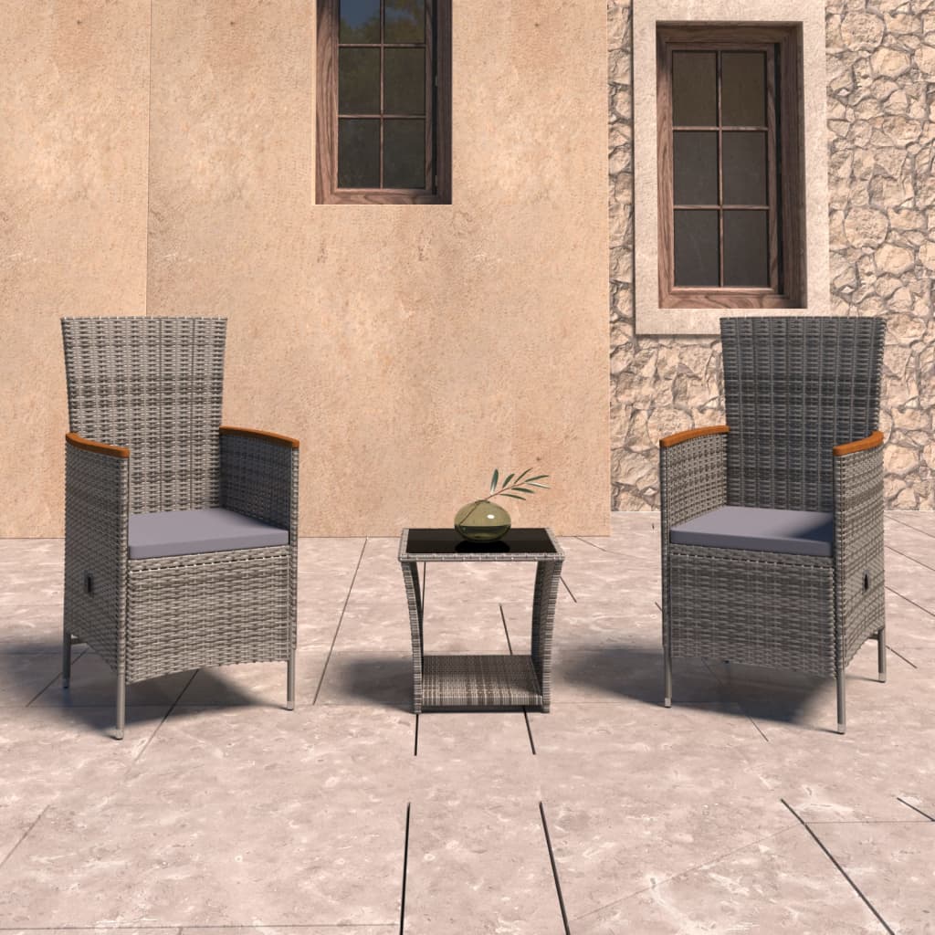 3-delige Loungeset met kussens poly rattan grijs is nu te koop bij PeponiXL, paradijselijk wonen!