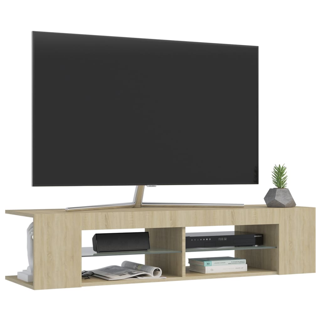 Tv-meubel met LED-verlichting 135x39x30 cm sonoma eikenkleurig is nu te koop bij PeponiXL, paradijselijk wonen!