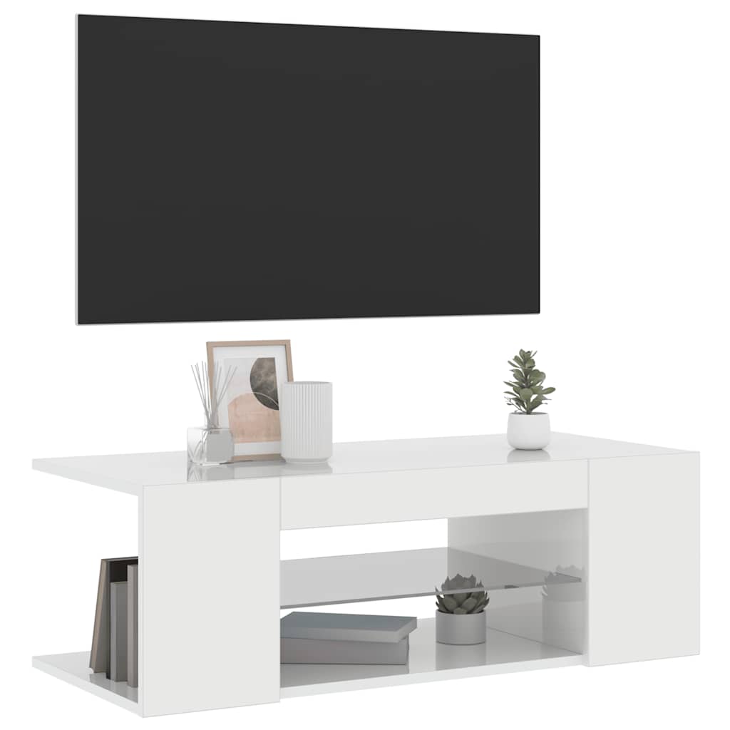 Tv-meubel met LED-verlichting 90x39x30 cm hoogglans wit is nu te koop bij PeponiXL, paradijselijk wonen!