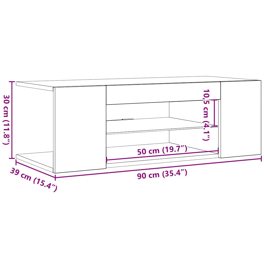 Tv-meubel met LED-verlichting 90x39x30 cm hoogglans wit is nu te koop bij PeponiXL, paradijselijk wonen!