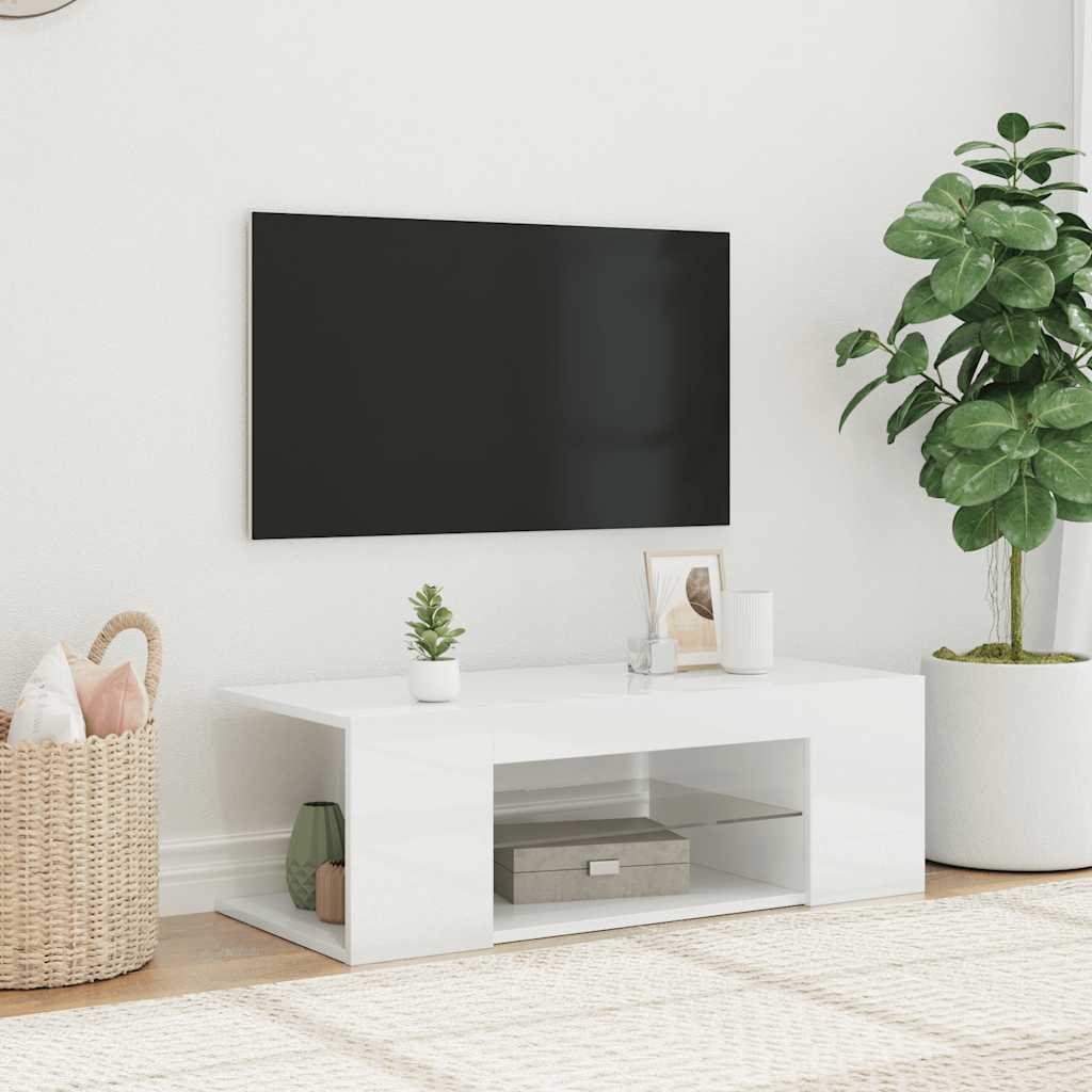 Tv-meubel met LED-verlichting 90x39x30 cm hoogglans wit is nu te koop bij PeponiXL, paradijselijk wonen!