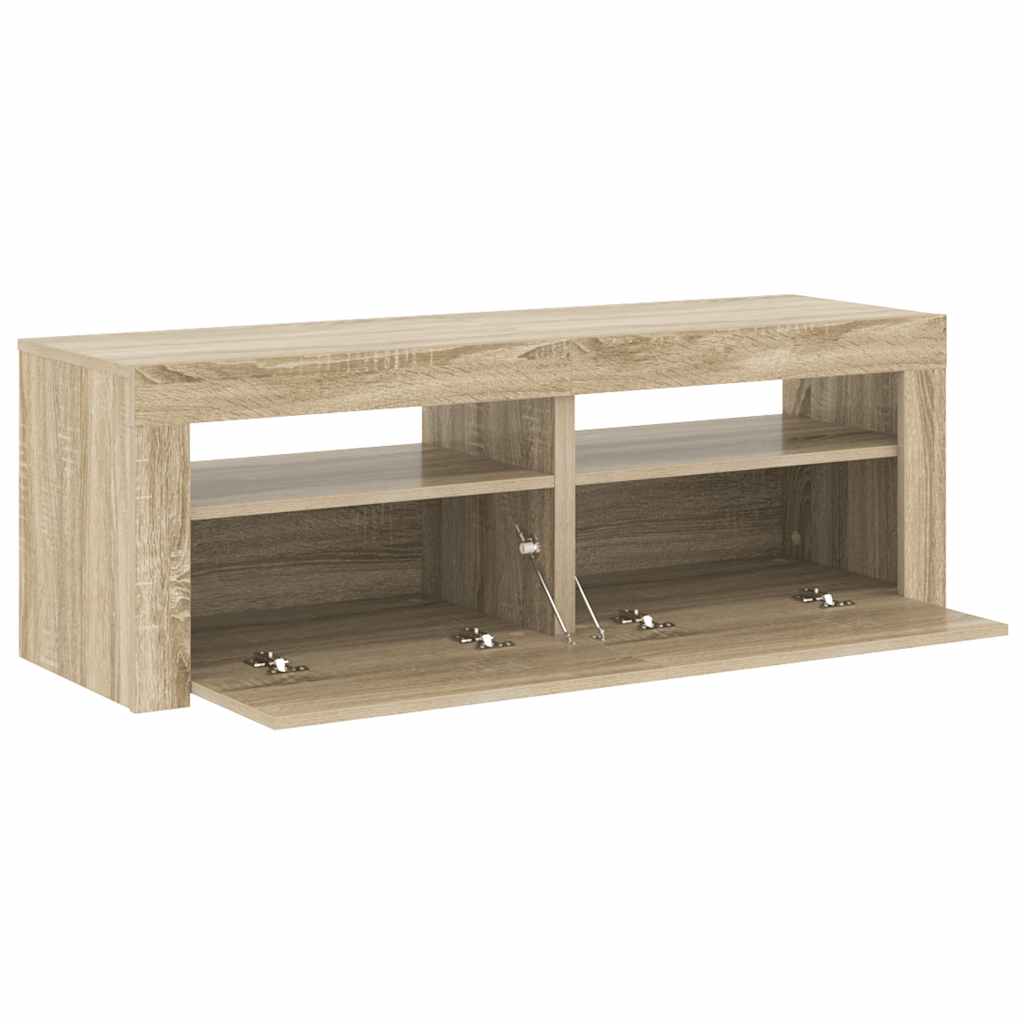 Tv-meubel met LED-verlichting 120x35x40cm sonoma eikenkleurig is nu te koop bij PeponiXL, paradijselijk wonen!