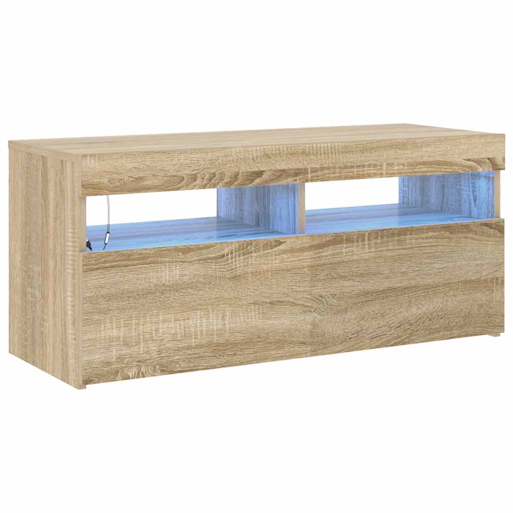 Tv-meubel met LED-verlichting 90x35x40 cm sonoma eikenkleurig is nu te koop bij PeponiXL, paradijselijk wonen!