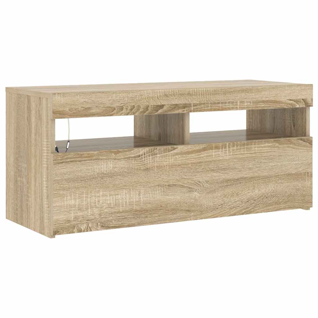 Tv-meubel met LED-verlichting 90x35x40 cm sonoma eikenkleurig is nu te koop bij PeponiXL, paradijselijk wonen!