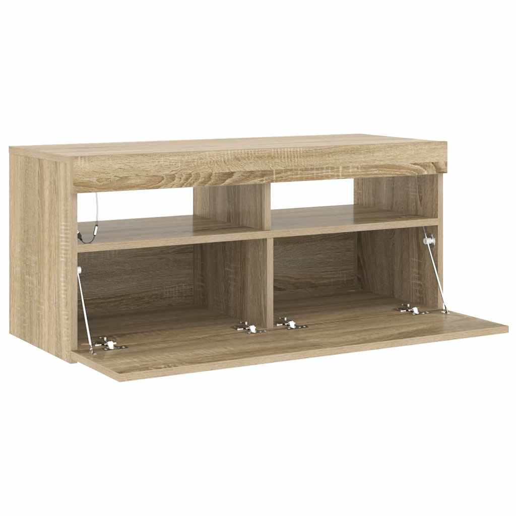 Tv-meubel met LED-verlichting 90x35x40 cm sonoma eikenkleurig is nu te koop bij PeponiXL, paradijselijk wonen!