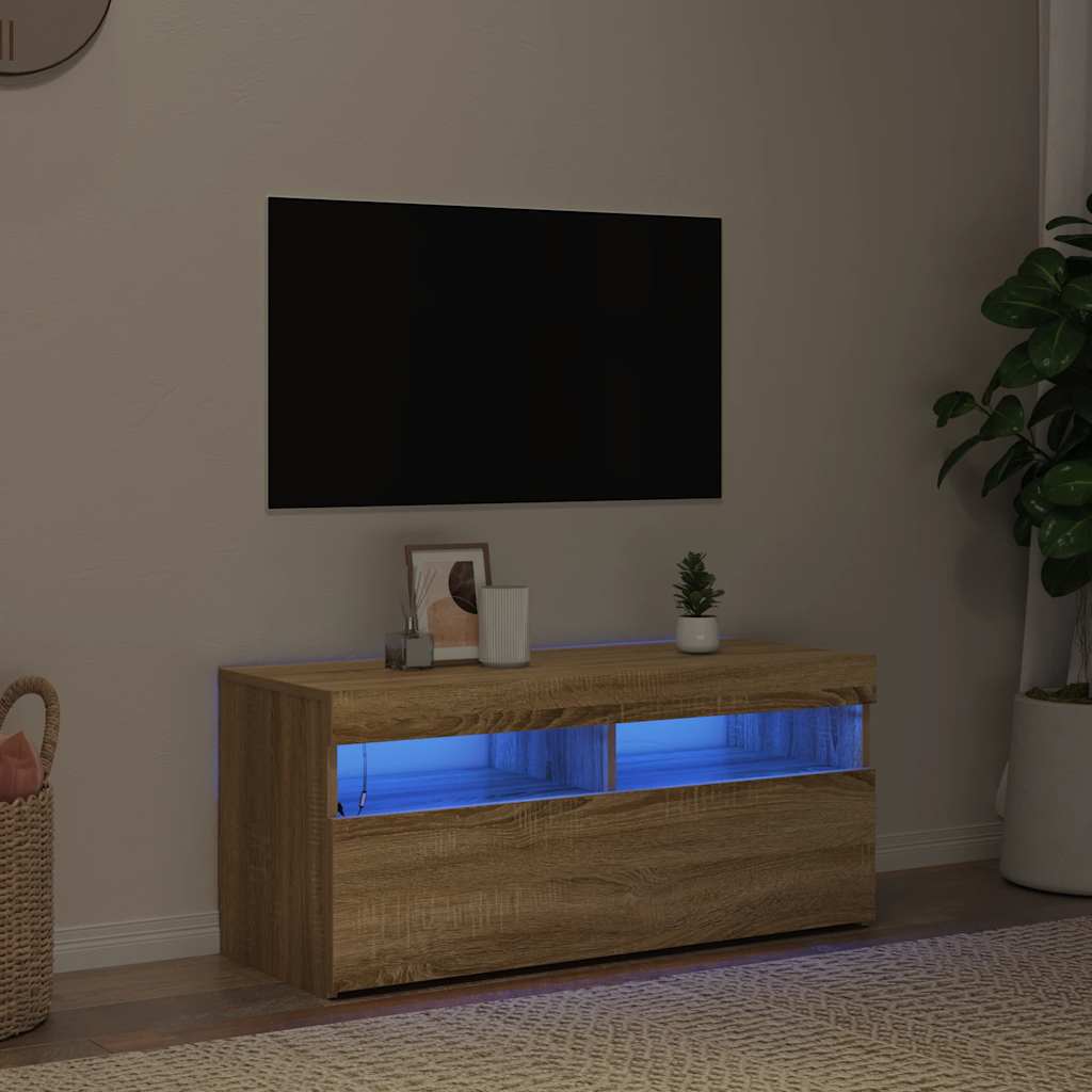 Tv-meubel met LED-verlichting 90x35x40 cm sonoma eikenkleurig is nu te koop bij PeponiXL, paradijselijk wonen!