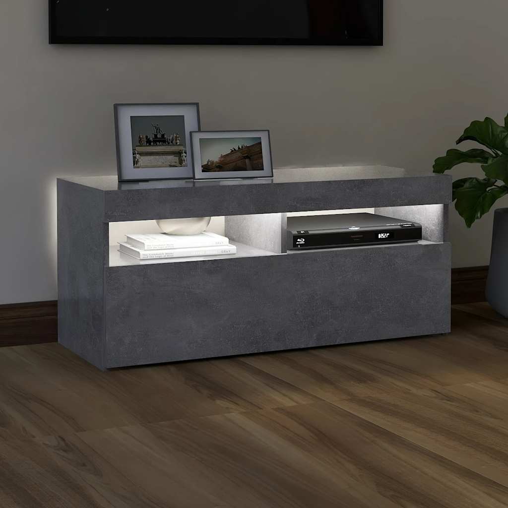 Tv-meubel met LED-verlichting 90x35x40 cm betongrijs is nu te koop bij PeponiXL, paradijselijk wonen!