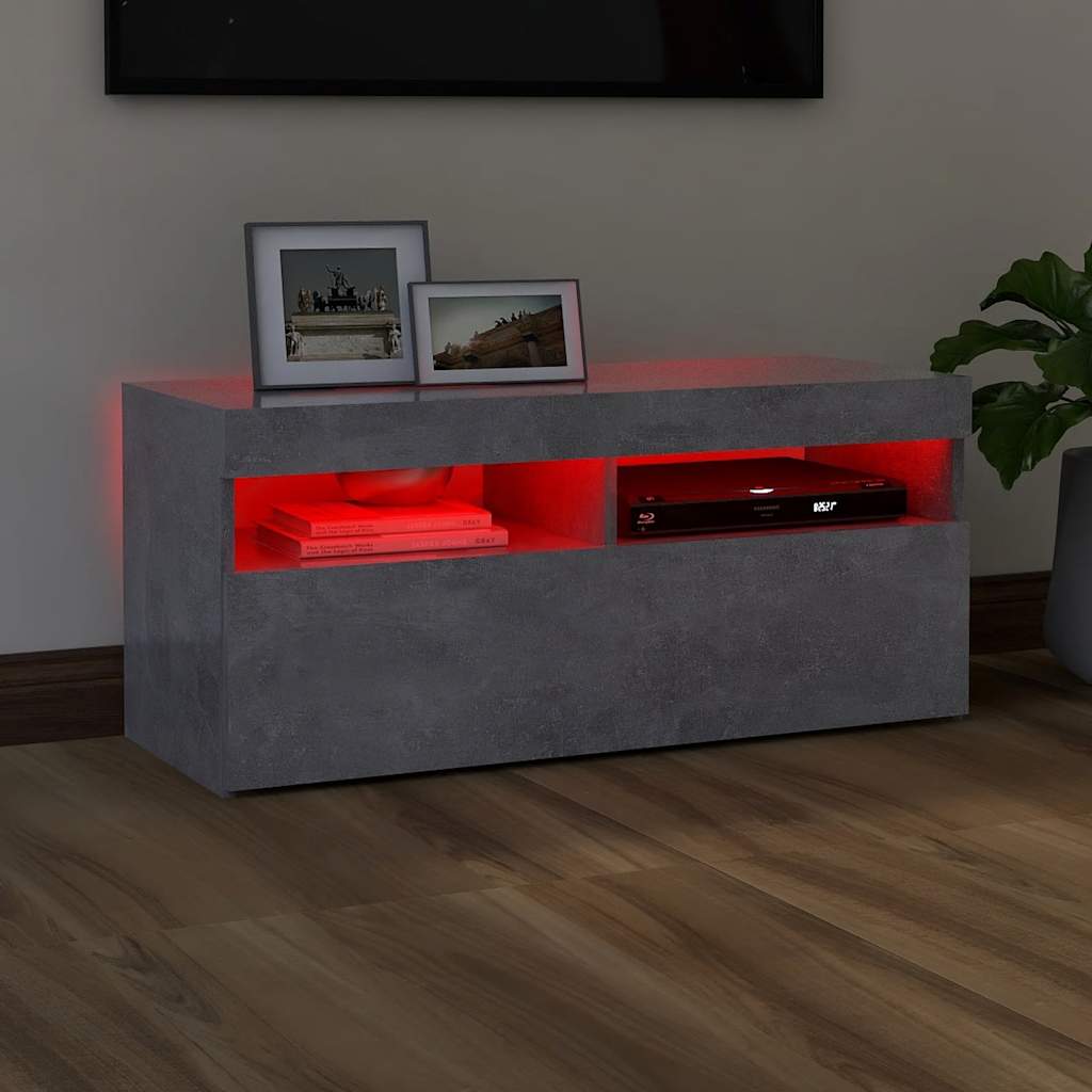 Tv-meubel met LED-verlichting 90x35x40 cm betongrijs is nu te koop bij PeponiXL, paradijselijk wonen!