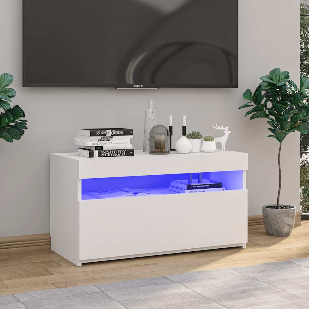 Tv-meubel met LED-verlichting 75x35x40 cm wit is nu te koop bij PeponiXL, paradijselijk wonen!