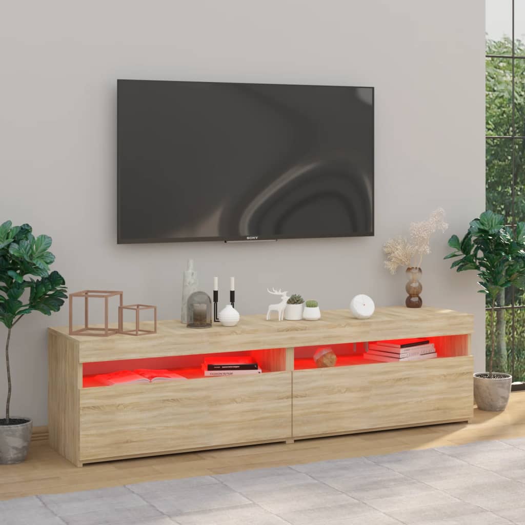 Tv-meubelen 2 st met LED-verlichting 75x35x40 cm sonoma eiken is nu te koop bij PeponiXL, paradijselijk wonen!