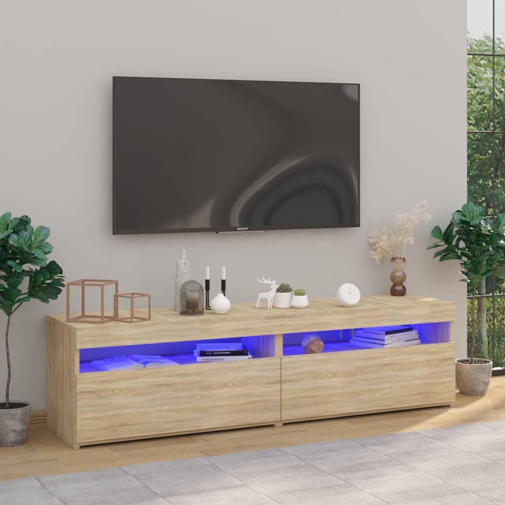 Tv-meubelen 2 st met LED-verlichting 75x35x40 cm sonoma eiken is nu te koop bij PeponiXL, paradijselijk wonen!