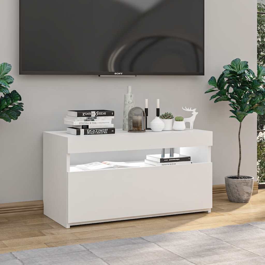 Tv-meubel met LED-verlichting 75x35x40 cm hoogglans wit is nu te koop bij PeponiXL, paradijselijk wonen!