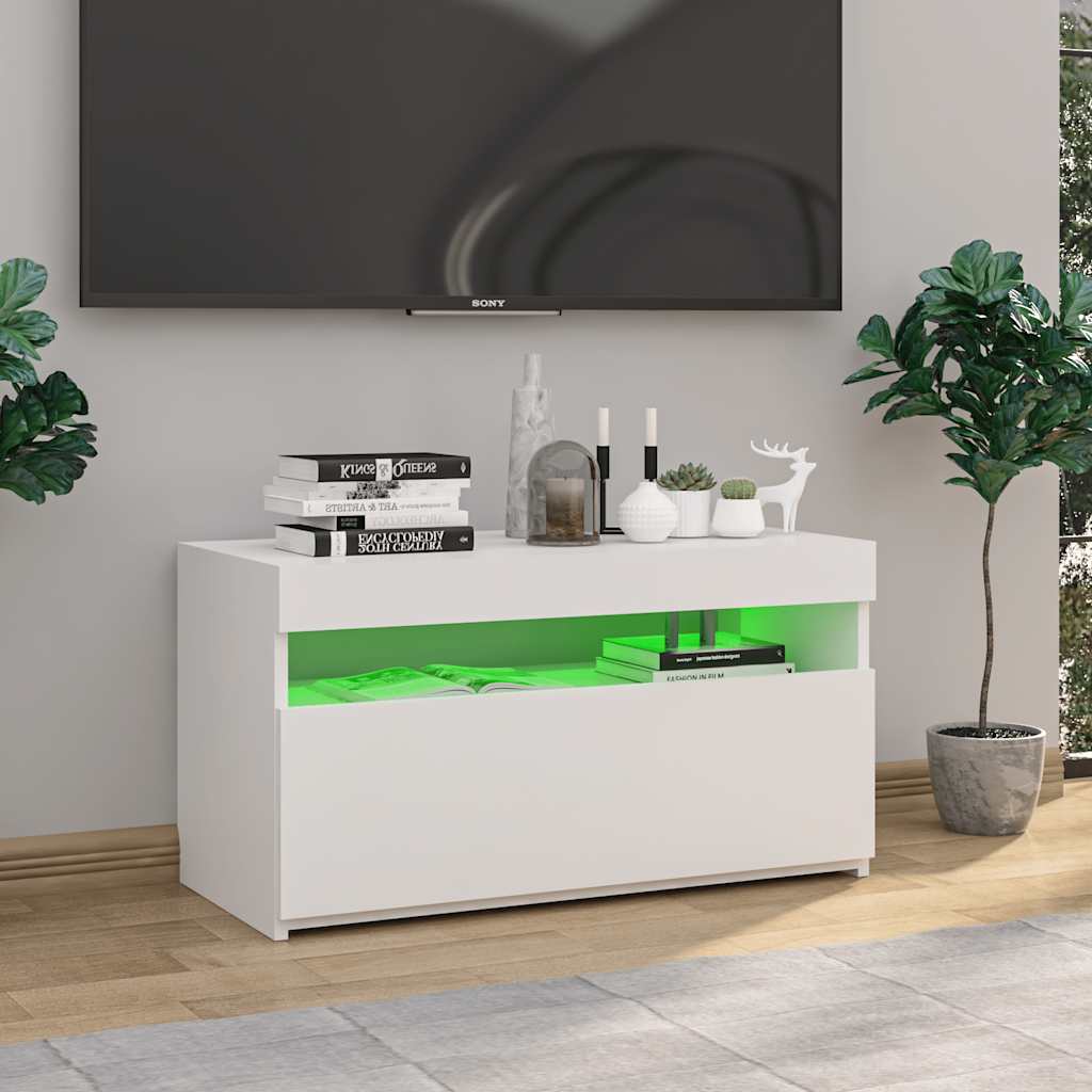 Tv-meubel met LED-verlichting 75x35x40 cm hoogglans wit is nu te koop bij PeponiXL, paradijselijk wonen!
