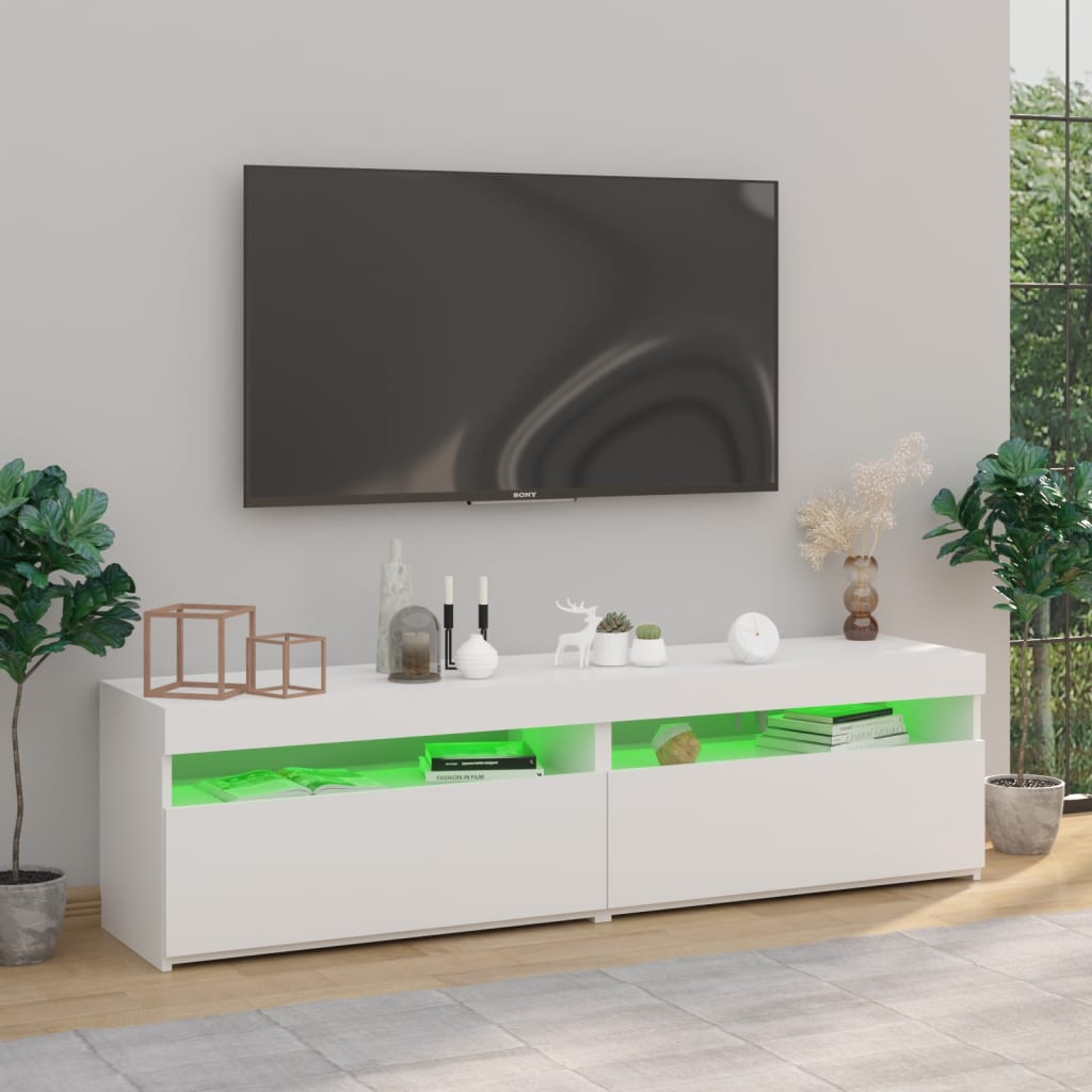 Tv-meubelen 2 st met LED-verlichting 75x35x40 cm hoogglans wit is nu te koop bij PeponiXL, paradijselijk wonen!