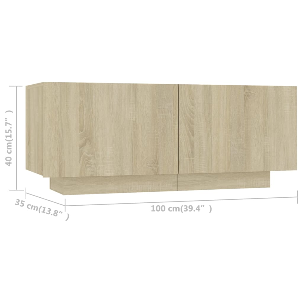 Tv-meubel 100x35x40 cm bewerkt hout sonoma eikenkleurig is nu te koop bij PeponiXL, paradijselijk wonen!