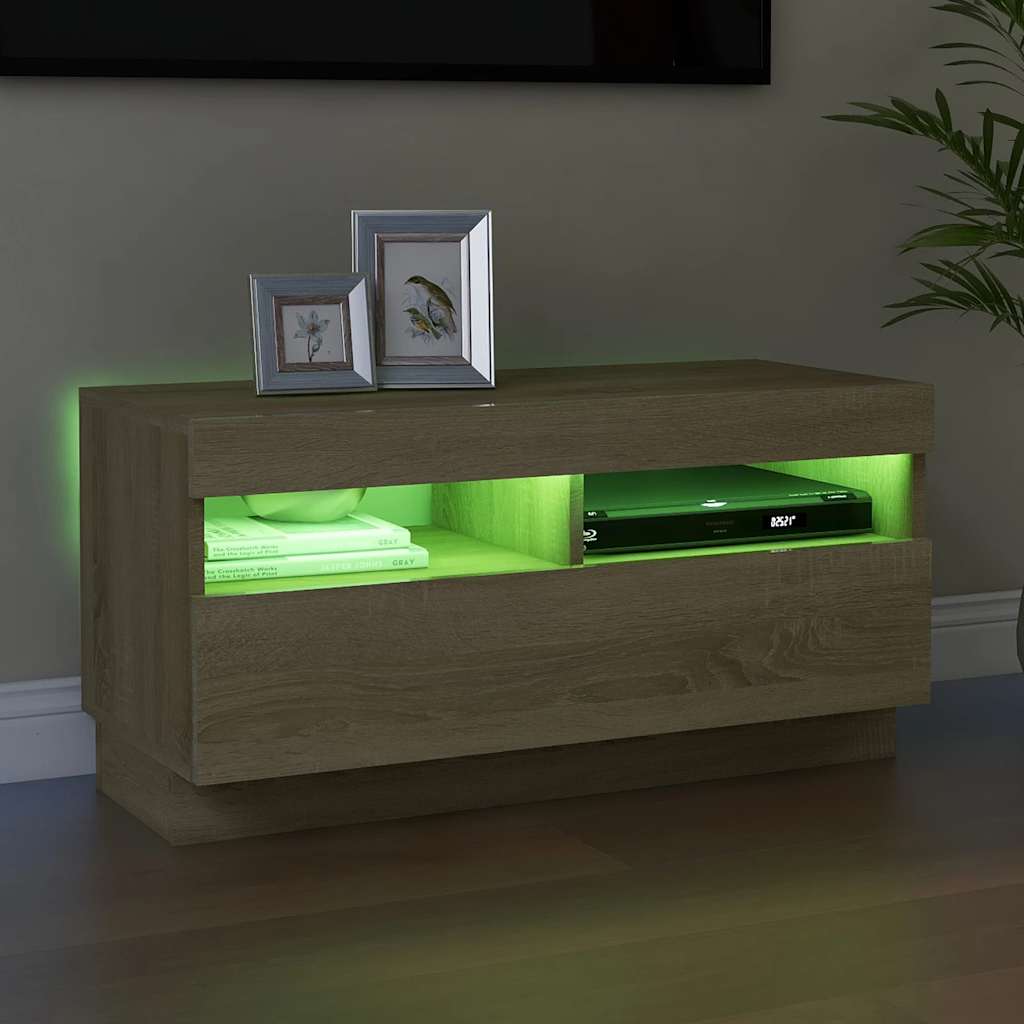 Tv-meubel met LED-verlichting 80x35x40 cm sonoma eikenkleurig is nu te koop bij PeponiXL, paradijselijk wonen!