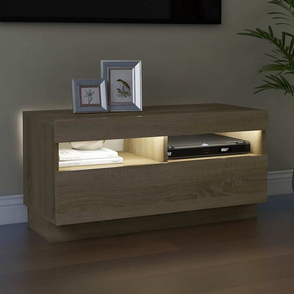 Tv-meubel met LED-verlichting 80x35x40 cm sonoma eikenkleurig is nu te koop bij PeponiXL, paradijselijk wonen!