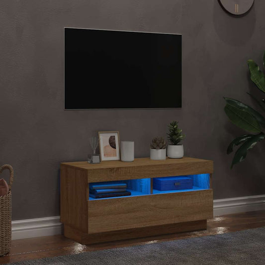 Tv-meubel met LED-verlichting 80x35x40 cm sonoma eikenkleurig is nu te koop bij PeponiXL, paradijselijk wonen!