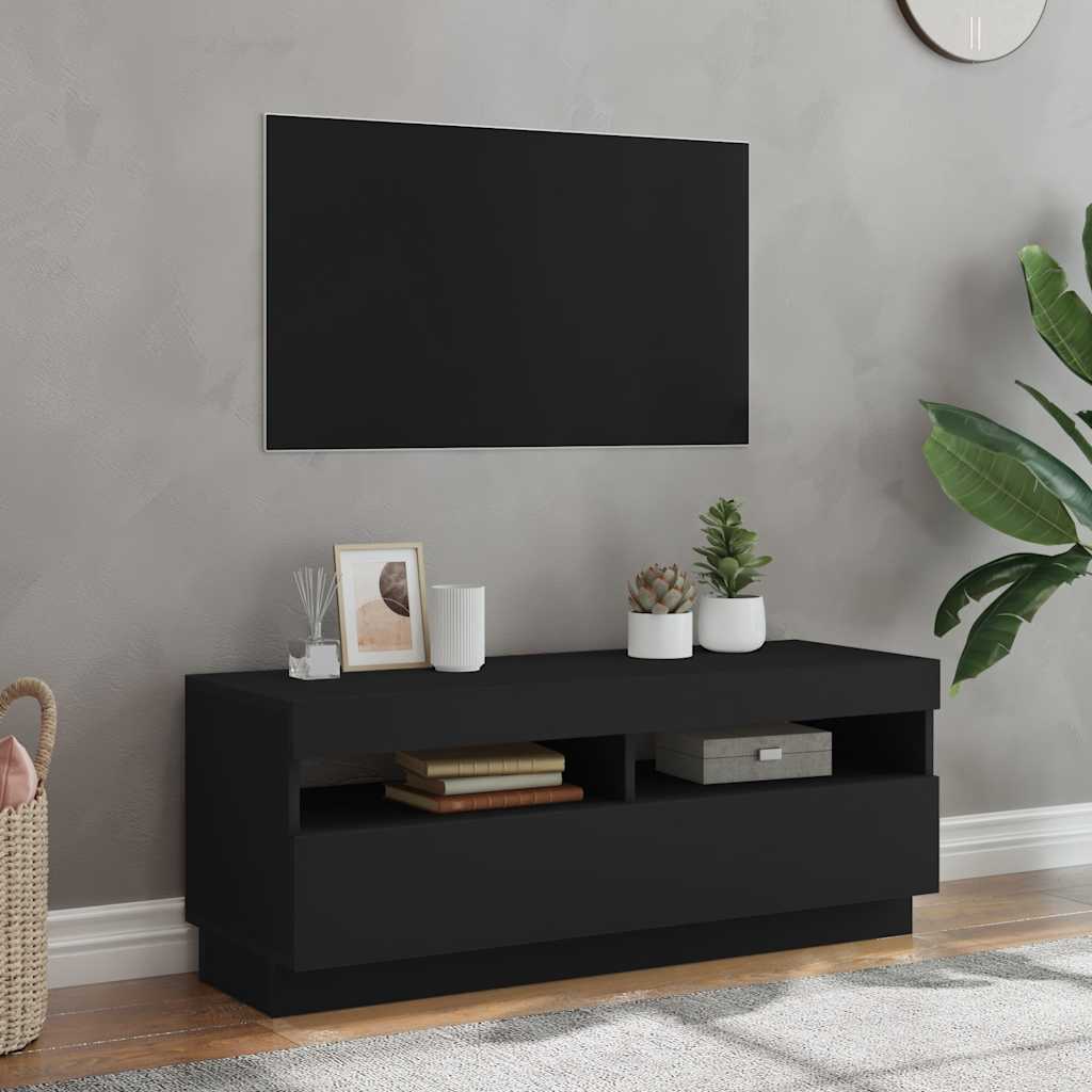 Tv-meubel met LED-verlichting 100x35x40 cm zwart is nu te koop bij PeponiXL, paradijselijk wonen!