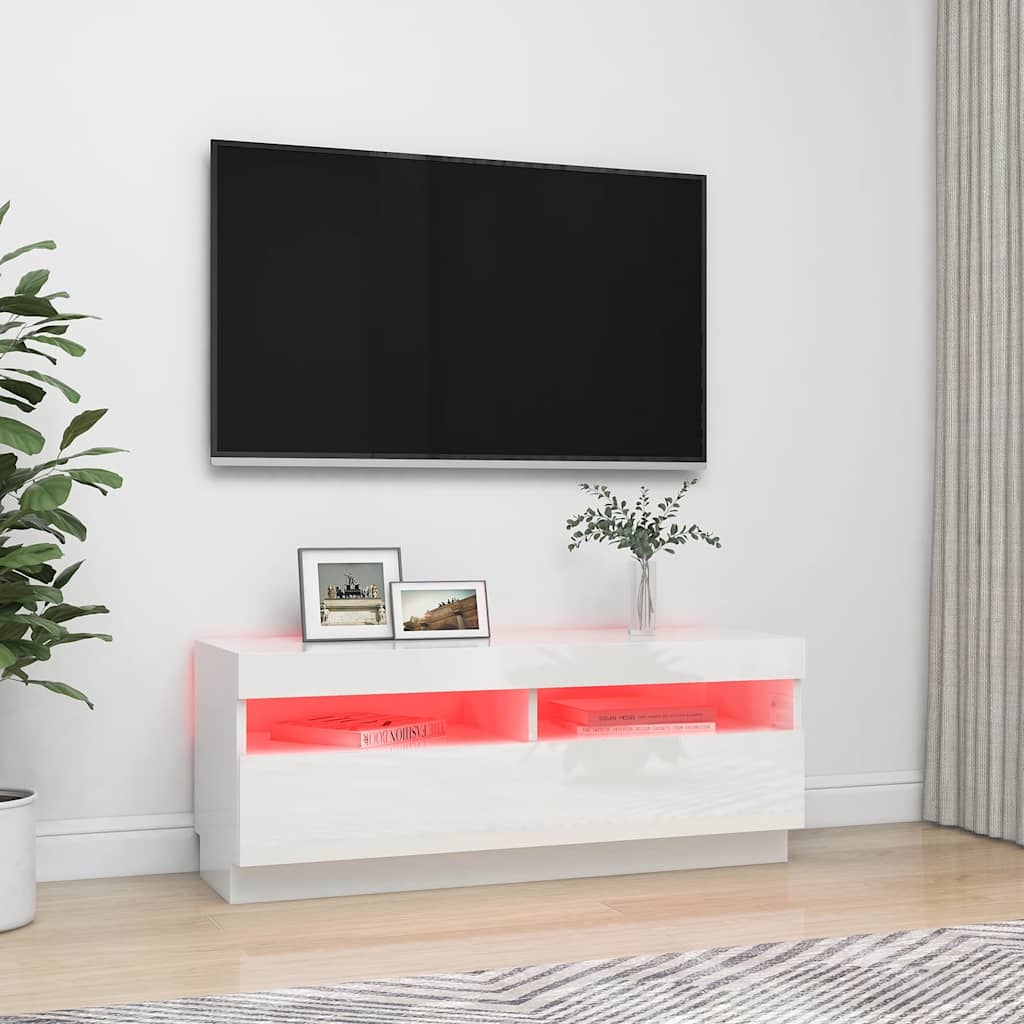 Tv-meubel met LED-verlichting 100x35x40 cm hoogglans wit is nu te koop bij PeponiXL, paradijselijk wonen!