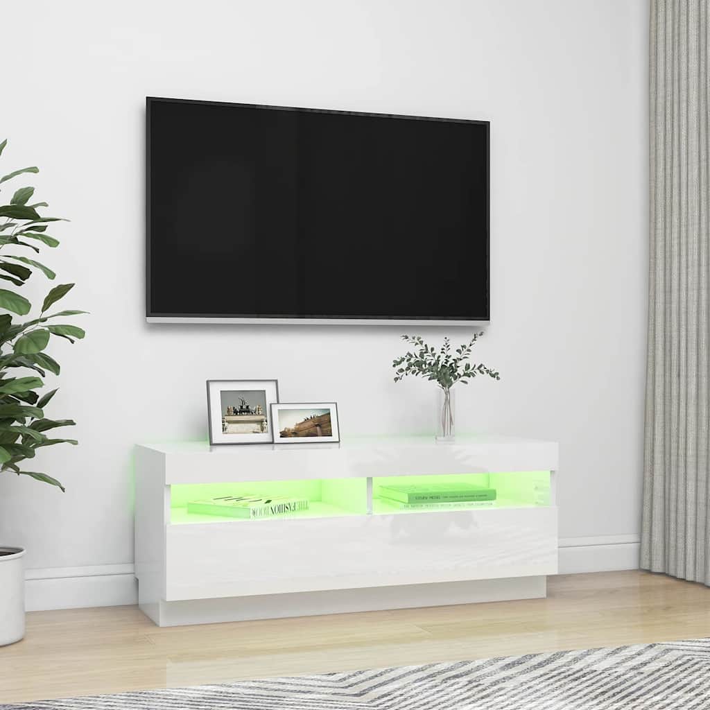 Tv-meubel met LED-verlichting 100x35x40 cm hoogglans wit is nu te koop bij PeponiXL, paradijselijk wonen!