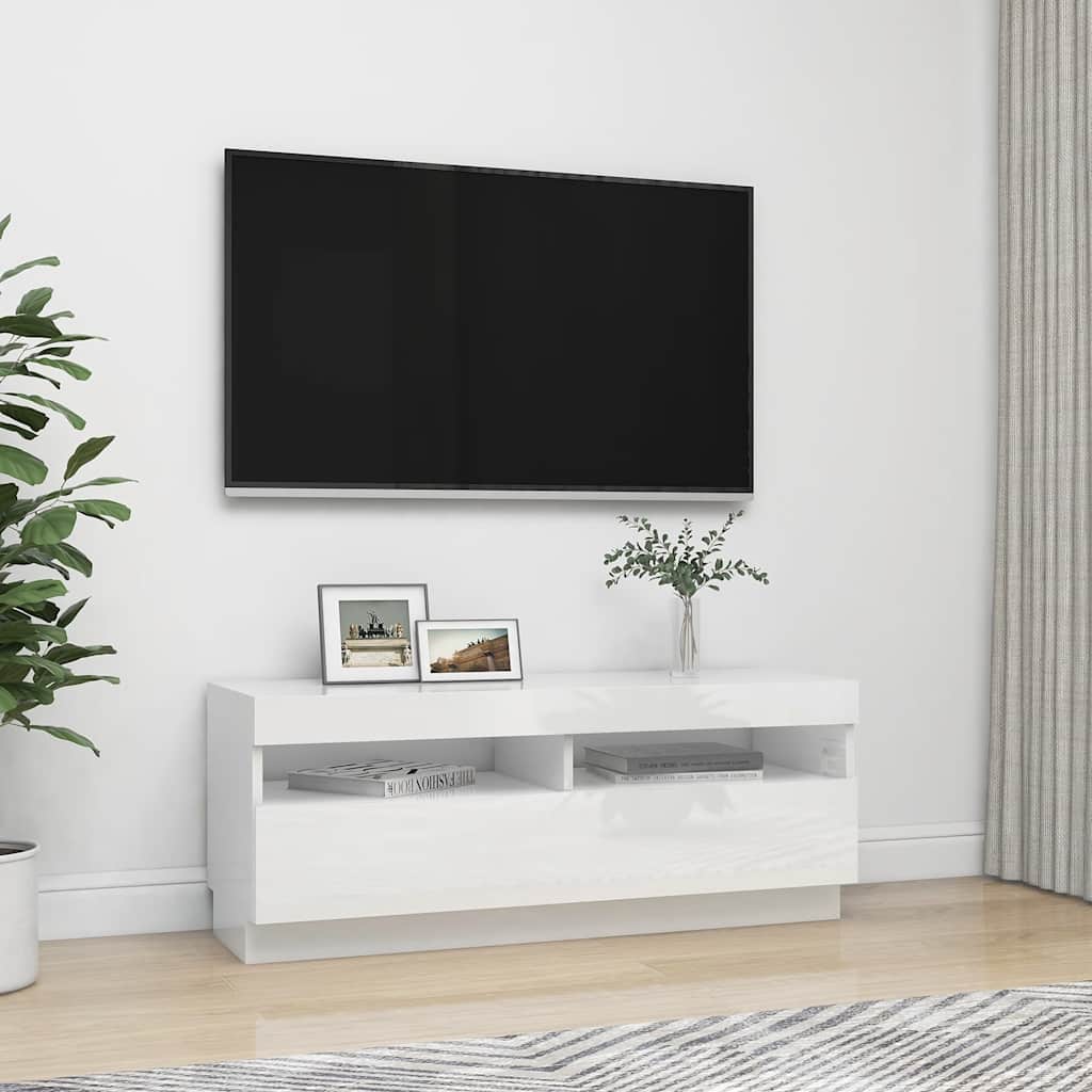 Tv-meubel met LED-verlichting 100x35x40 cm hoogglans wit is nu te koop bij PeponiXL, paradijselijk wonen!