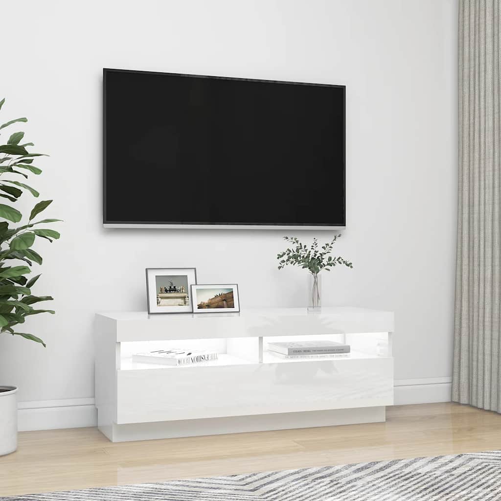 Tv-meubel met LED-verlichting 100x35x40 cm hoogglans wit is nu te koop bij PeponiXL, paradijselijk wonen!