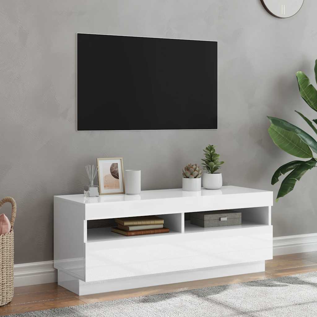 Tv-meubel met LED-verlichting 100x35x40 cm hoogglans wit is nu te koop bij PeponiXL, paradijselijk wonen!