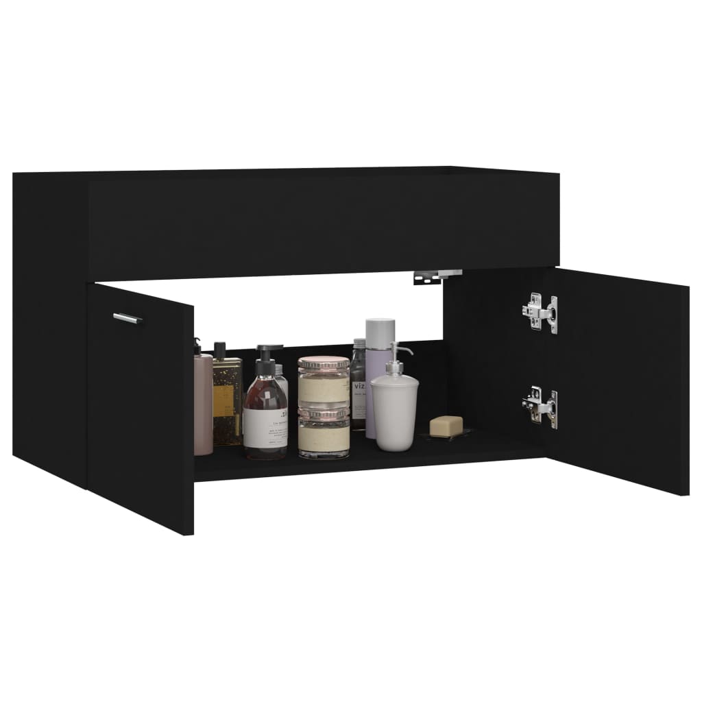 Wastafelkast 80x38,5x46 cm bewerkt hout zwart is nu te koop bij PeponiXL, paradijselijk wonen!