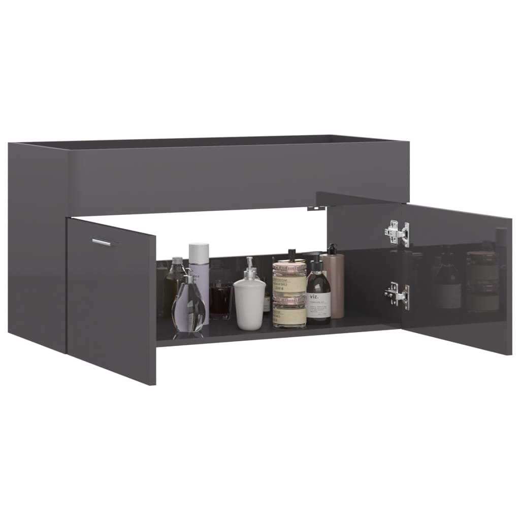 Wastafelkast 90x38,5x46 cm bewerkt hout hoogglans grijs is nu te koop bij PeponiXL, paradijselijk wonen!