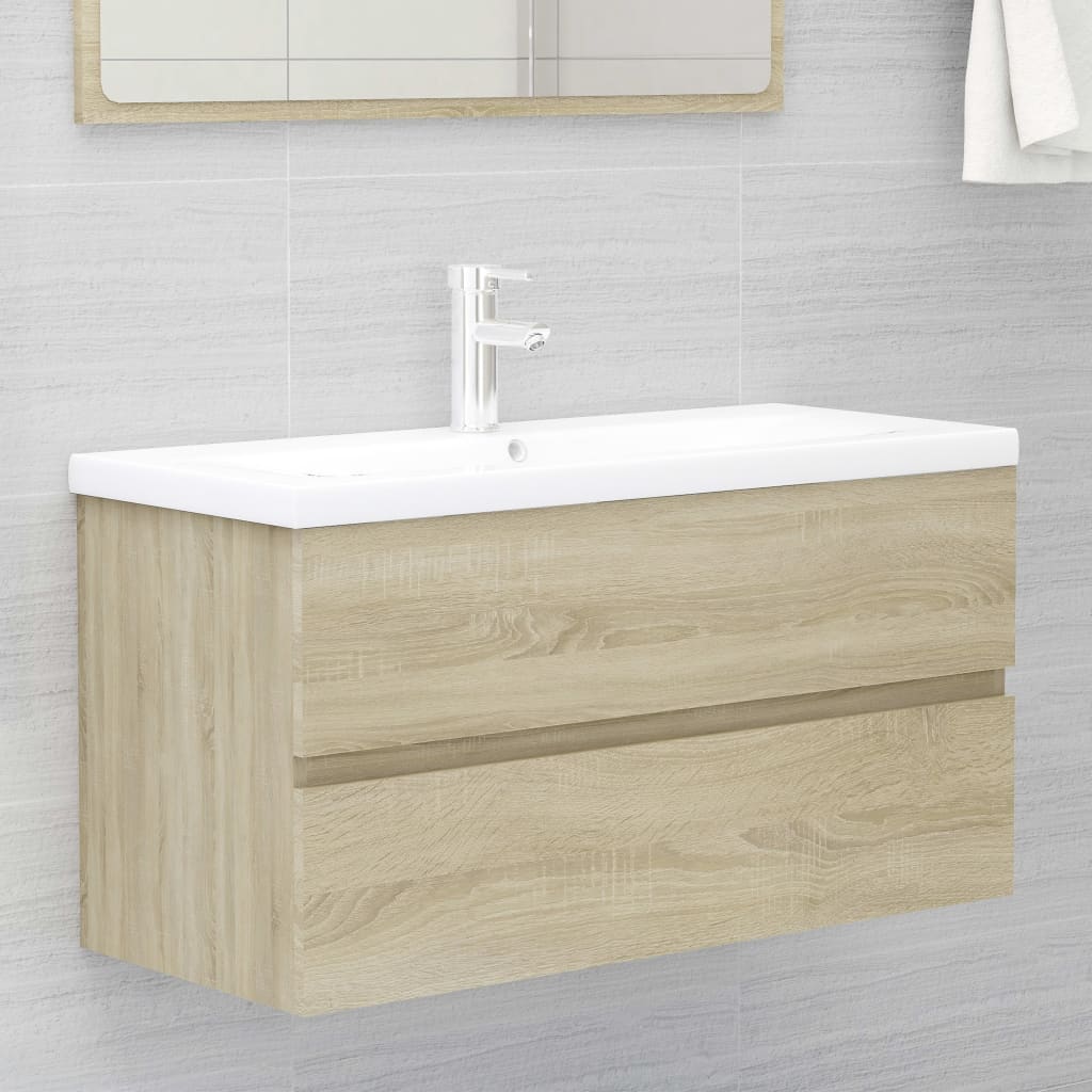 Wastafelkast 90x38,5x45 cm bewerkt hout sonoma eikenkleurig is nu te koop bij PeponiXL, paradijselijk wonen!