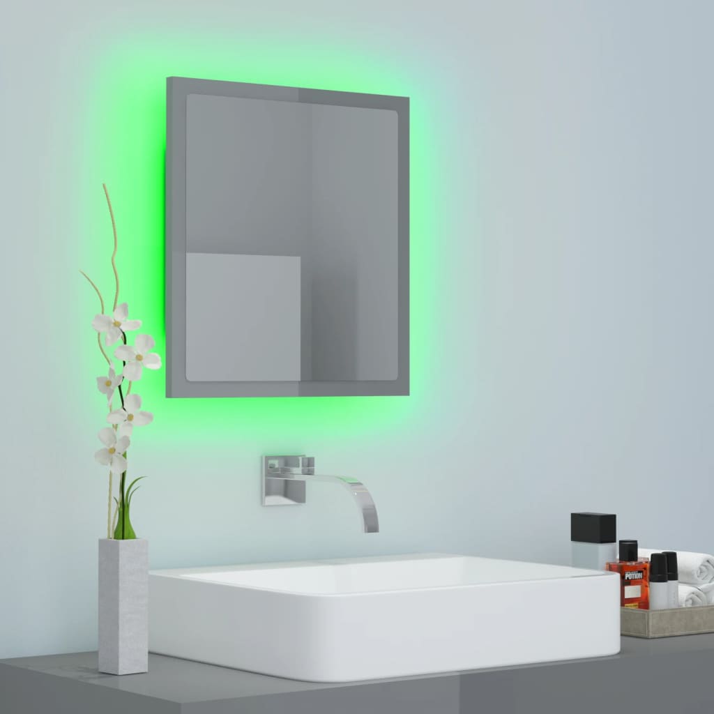 Badkamerspiegel LED 40x8,5x37 cm acryl hoogglans grijs is nu te koop bij PeponiXL, paradijselijk wonen!
