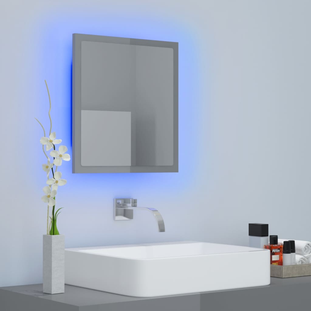 Badkamerspiegel LED 40x8,5x37 cm acryl hoogglans grijs is nu te koop bij PeponiXL, paradijselijk wonen!