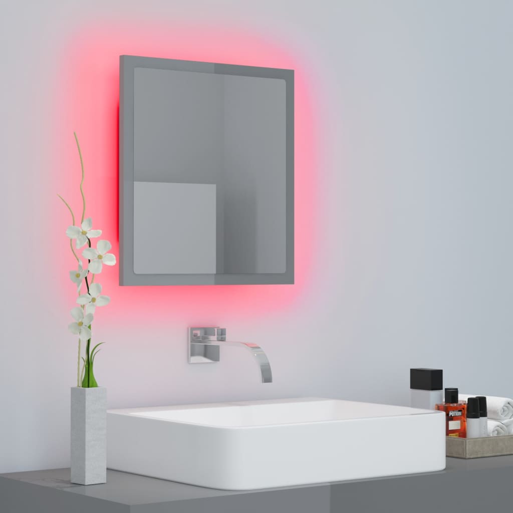 Badkamerspiegel LED 40x8,5x37 cm acryl hoogglans grijs is nu te koop bij PeponiXL, paradijselijk wonen!