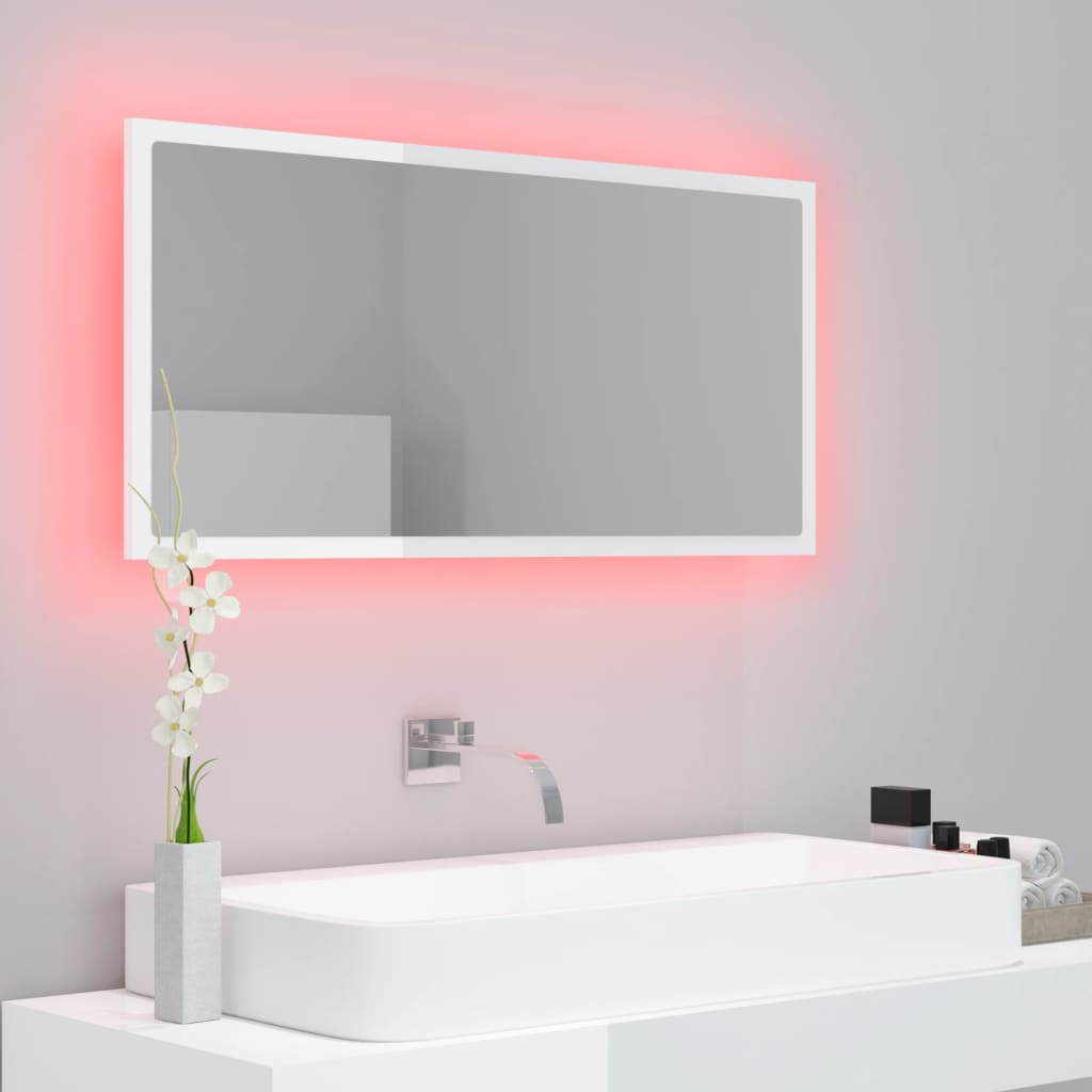 Badkamerspiegel LED 90x8,5x37 cm acryl hoogglans wit is nu te koop bij PeponiXL, paradijselijk wonen!