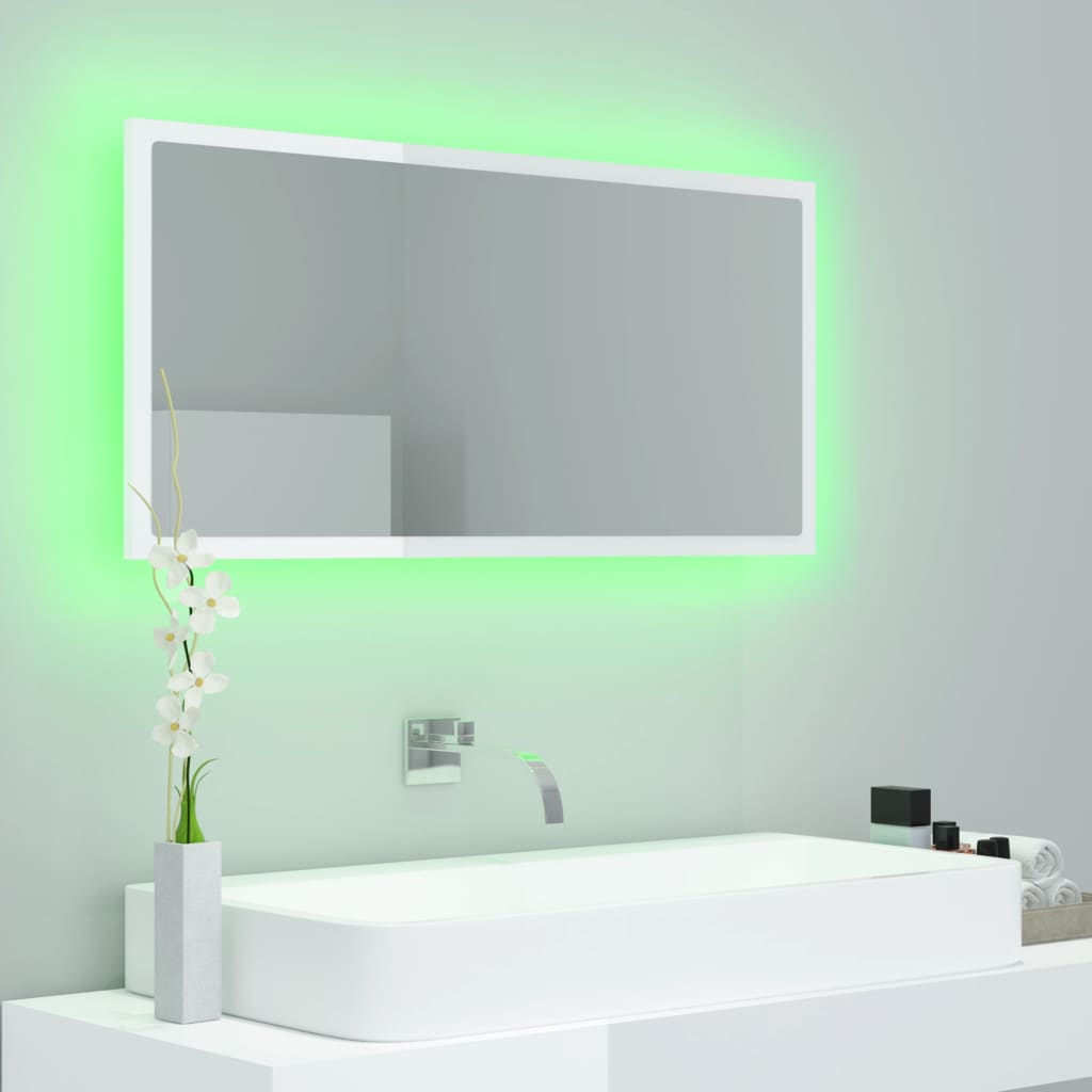 Badkamerspiegel LED 90x8,5x37 cm acryl hoogglans wit is nu te koop bij PeponiXL, paradijselijk wonen!